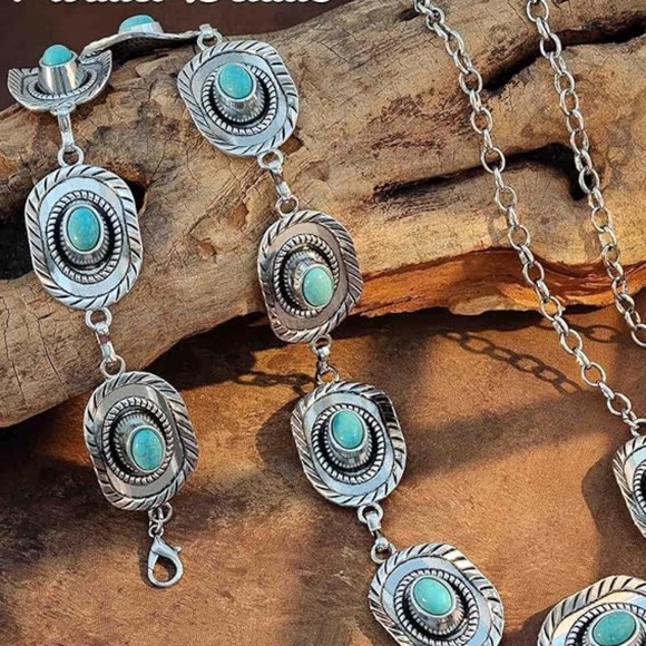 Western Turquoise Belt, Chain Belt New - Picture 3 of 5